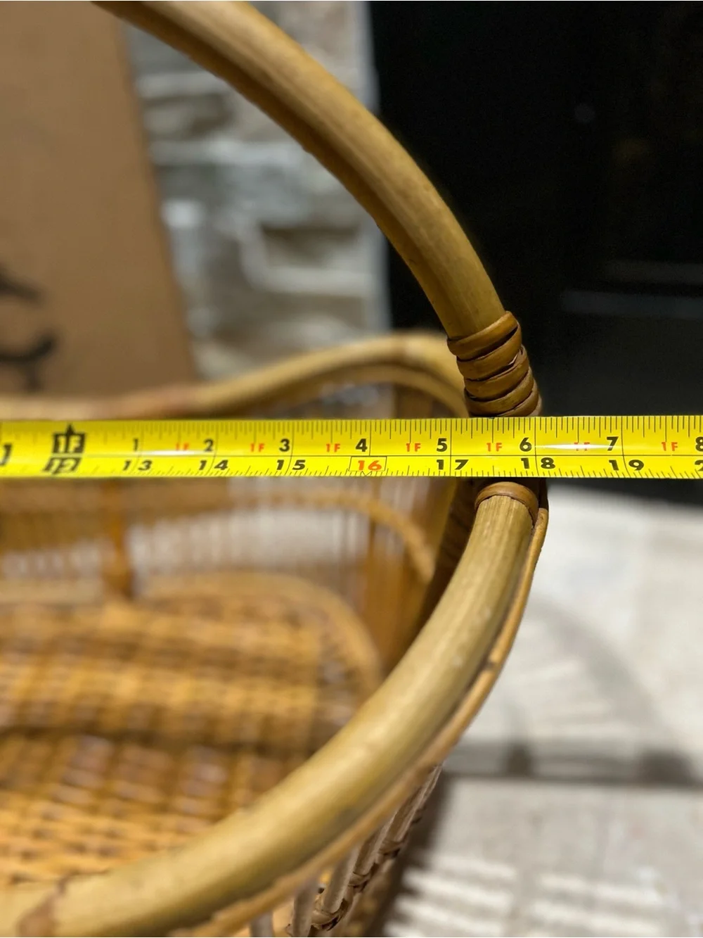 Vintage Bent Bamboo and  Natural Rattan Handled Basket
